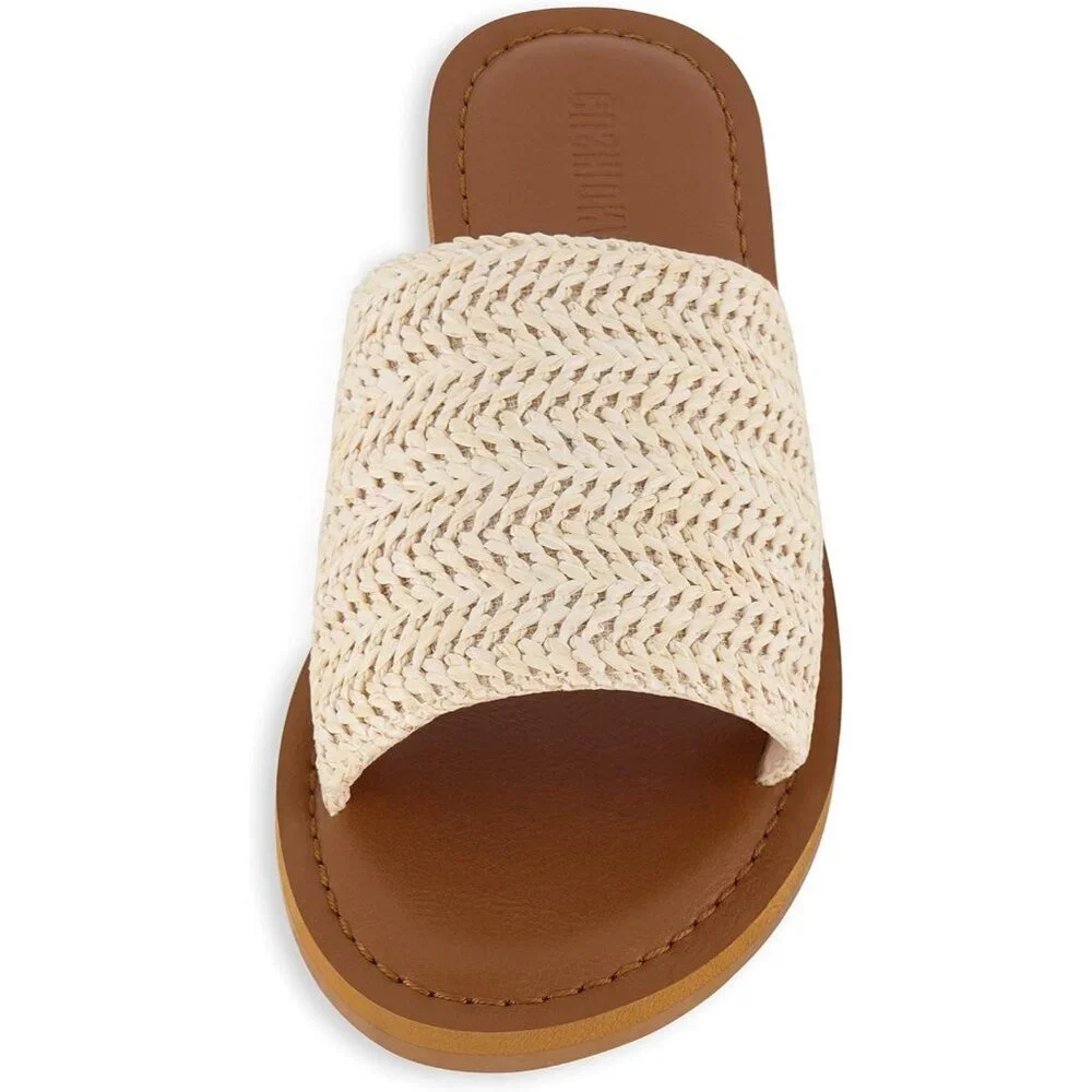 Women's Cream Carly Slide Sandal Vegan Leather Memory Foam Insole Shoes
